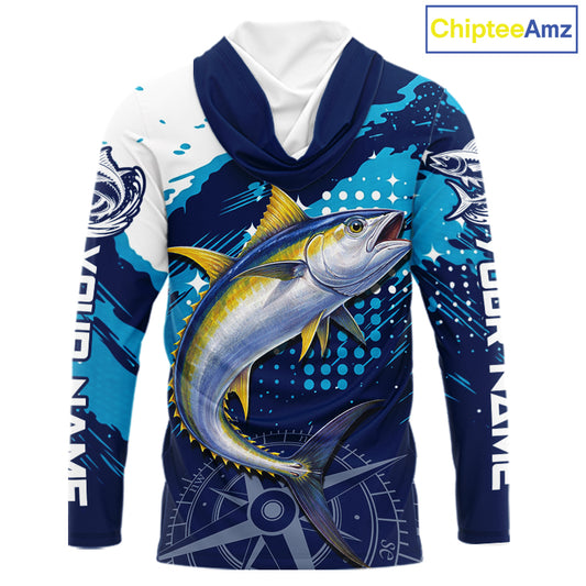 Custom Yellowfin Tuna Hooded Long Sleeve Fishing Shirts For Men, Design Tuna Fishing Jerseys NHT634