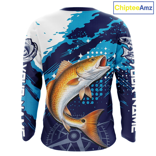 Custom Redfish Long Sleeve Fishing Shirts For Men, Design Redfish Fishing Jerseys NHT636