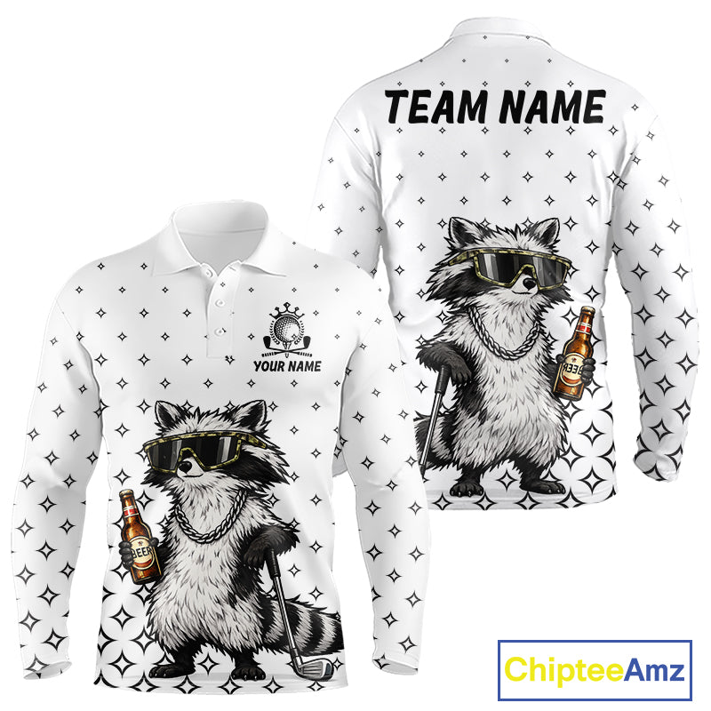 Funny Raccoon Golf Polo Shirt Custom Team Name Personalized Golf Team Polo Gift For Men