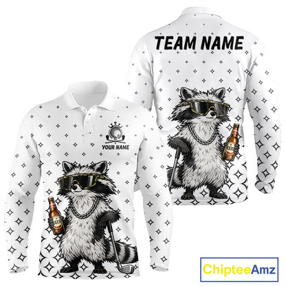 Funny Raccoon Golf Polo Shirt Custom Team Name Personalized Golf Team Polo Gift For Men