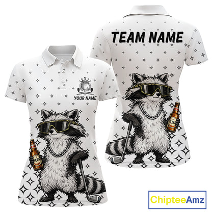 Funny Raccoon Golf Polo Shirt Custom Team Name Personalized Golf Team Polo Gift For Womens