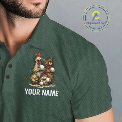 Funny Chicken Golf Polo Shirt Custom Team Name Personalized Golfer Polo Funny Rooster Golf NHT1001