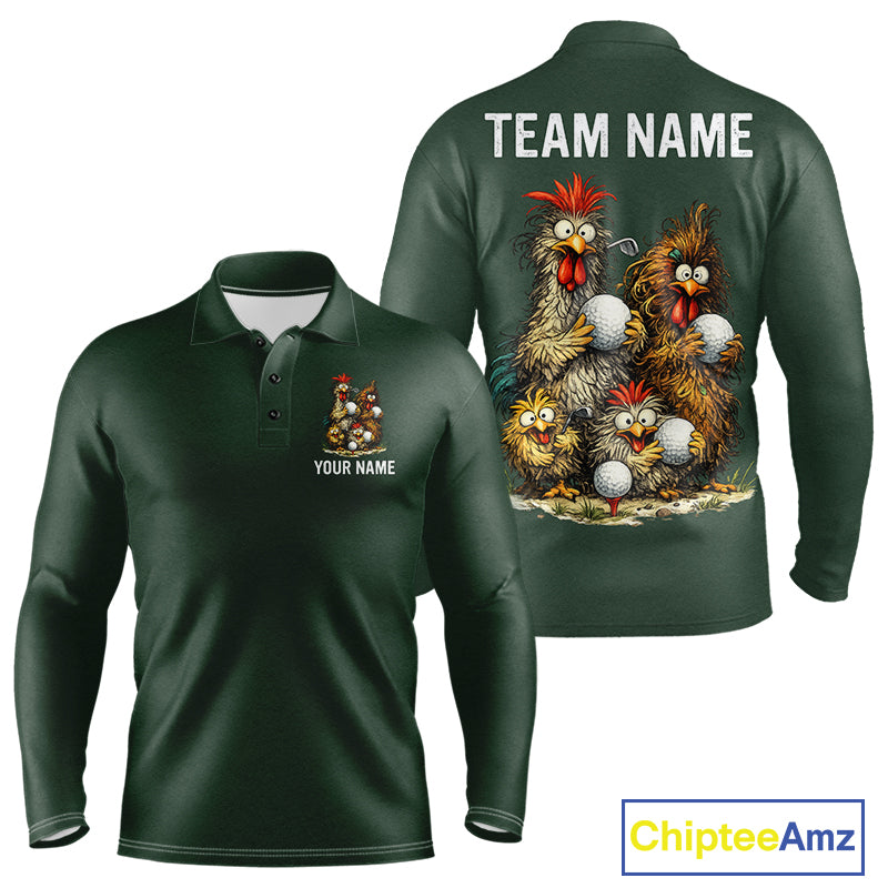 Funny Chicken Golf Polo Shirt Custom Team Name Personalized Golfer Polo Funny Rooster Golf