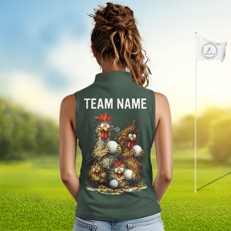 Funny Chicken Womens Sleeveless Golf Polo Shirt Custom Team Name Personalized Golfer Polo Funny Rooster Golf NHT1001