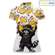 Load image into Gallery viewer, Funny Raccoon Beer Golf Polo Shirt Personalized Name Custom Golf Shirt Golfer Gift For Womens
