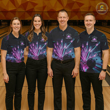 Load image into Gallery viewer, Custom Neon Glow Bowling Jersey, Personalized Purple Cyan Light Polo &amp; Quarter-Zip Shirt NHT1170