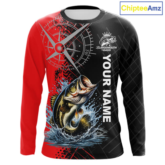 Personalized Bass Performance Fishing Shirts , Red Camo Bass Compass Tournament Shirts NHT495