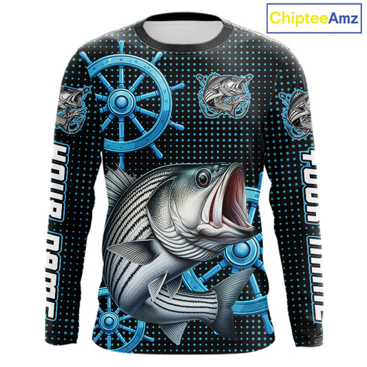 Personalized Striped Bass Fishing Jerseys, Bass Performance Fishing Shirt Custom Name NHT501