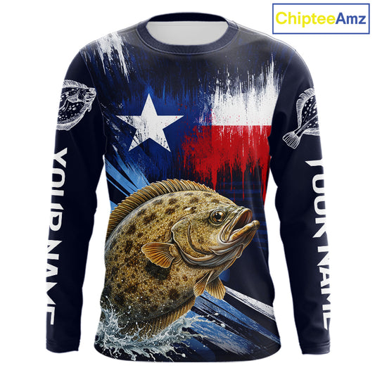 Personalized Flounder Long Sleeve Performance Fishing Shirts, Flounder Custom Texas Fishing Jersey NHT504