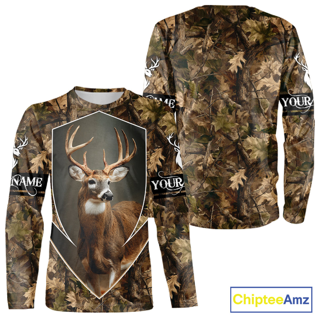Deer Hunting Full Forest Camo 3D Printing Custom Name Shirts, Whitetail Deer Hunting Shirts NHT189