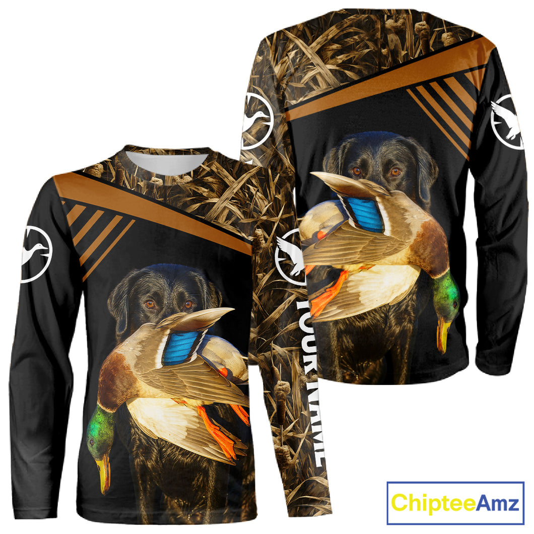 Black Mallard Duck Hunting Shirt With Black Lab Dog, Personalized Hunting Clothes NHT193