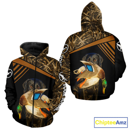Black Mallard Duck Hunting Shirt With Black Lab Dog, Personalized Hunting Clothes NHT193