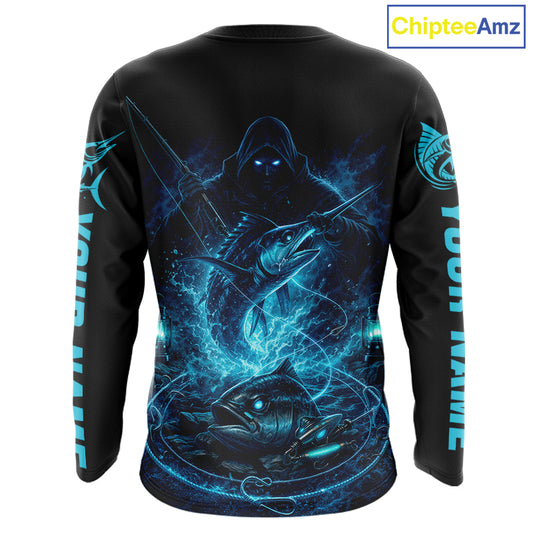 Personalized Marlin Fishing Shirt Long Sleeve For Men, Marlin Action Angler Shirt NHT436