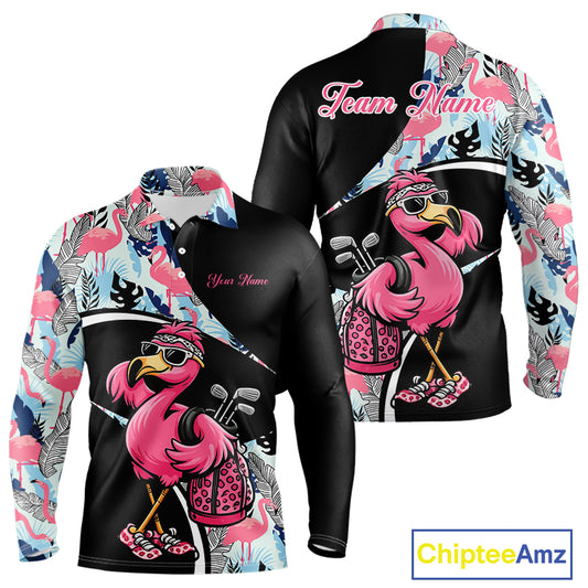 Funny Pink Flamingo Pattern Tropical Flamingo Golf Polo Shirt For Men, Custom Flamingo Golf Shirt For Team NHT653