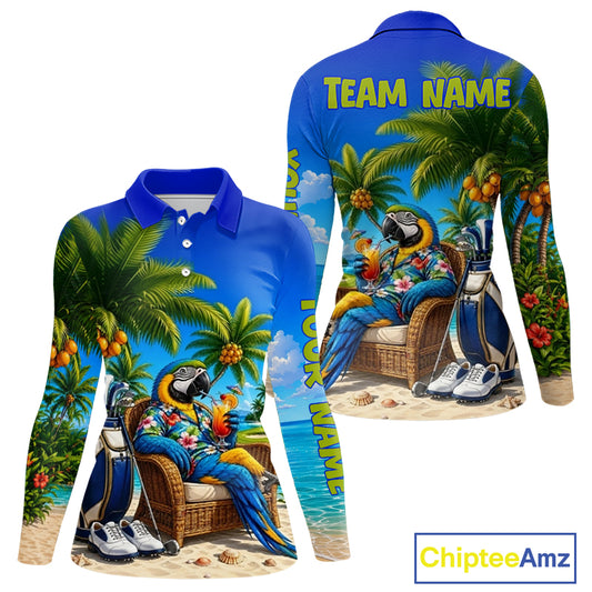 Custom Team Name Tropical Golf Polo Shirt – Funny Macaw Parrot Beach Golf Shirt For Womens NHT859