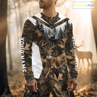 Whitetail Deer Hunting Custom Name Camo Shirt, Deer Hunting Shirt NHT332