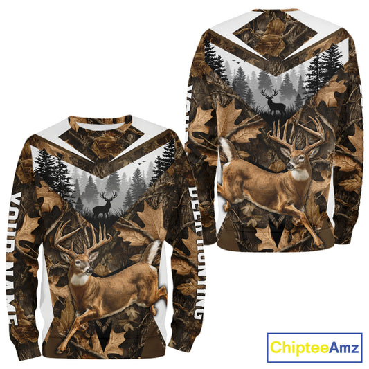 Whitetail Deer Hunting Custom Name Camo Shirt, Deer Hunting Shirt NHT332