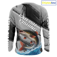 Load image into Gallery viewer, Gray Camo Custom Catfish Fishing Shirts Long Sleeve, Catfish Fishing Jerseys For Men NHT445