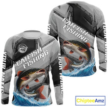 Load image into Gallery viewer, Gray Camo Custom Catfish Fishing Shirts Long Sleeve, Catfish Fishing Jerseys For Men NHT445