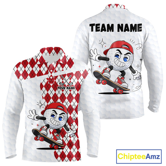 Mens Golf Polo Shirt Argyle Pattern Golf Shirts For Mens Funny Golf Ball Shirt Gifts|Red  NHT861