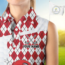Load image into Gallery viewer, Sleeveless Women Golf Polo Shirt Argyle Pattern Golf Shirts For Womens Funny Golf Ball Shirt Gifts|Red  NHT861