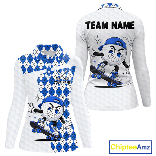 Womens Golf Polo Shirt Argyle Pattern Golf Shirts For Womens Funny Golf Ball Shirt Gifts|Blue NHT862
