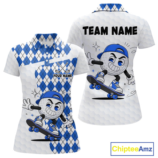 Womens Golf Polo Shirt Argyle Pattern Golf Shirts For Womens Funny Golf Ball Shirt Gifts|Blue NHT862