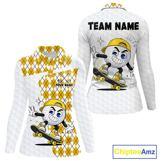 Womens Golf Polo Shirt Argyle Pattern Golf Shirts For Womens Funny Golf Ball Shirtgifts|Yellow NHT864