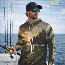 Load image into Gallery viewer, Personalized Bass Hooded Fishing Shirt – Angler Sunset Lake Design, Outdoor Fishing Apparel Gift For Dad NHT866