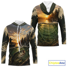Load image into Gallery viewer, Personalized Bass Hooded Fishing Shirt – Angler Sunset Lake Design, Outdoor Fishing Apparel Gift For Dad NHT866