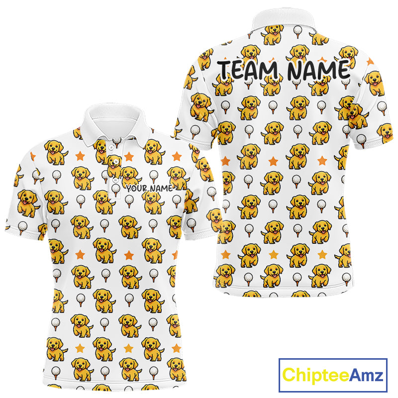 Custom Golden Retriever Mens Golf Polo Shirt - Personalized Dog Lover Team Name Jersey