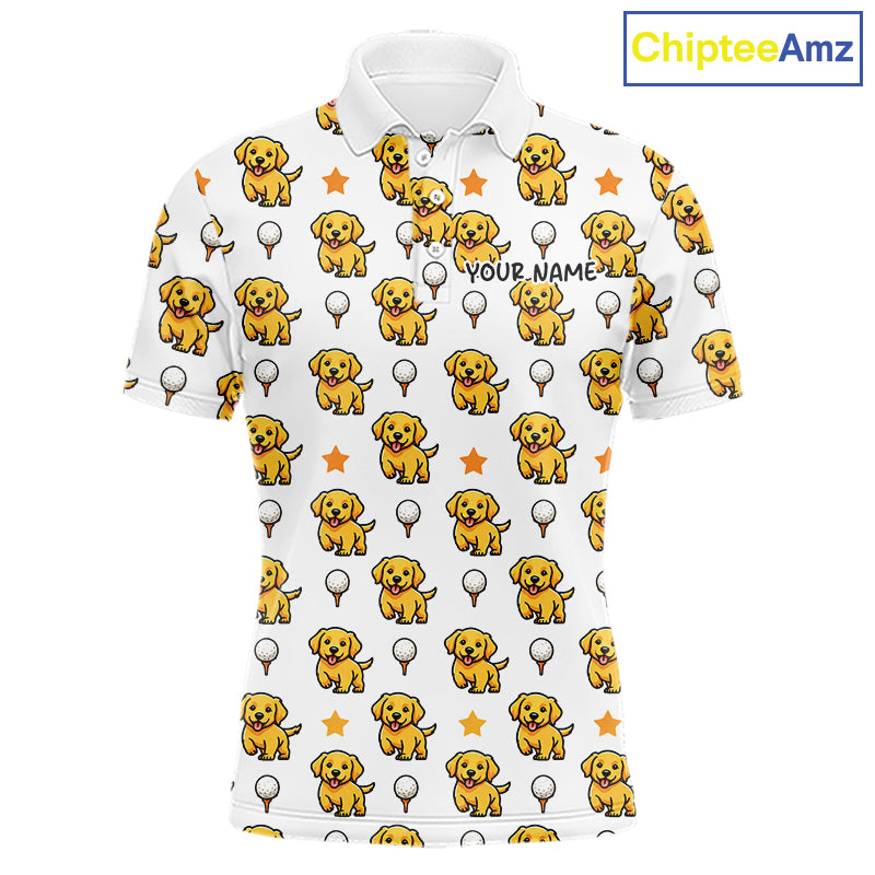 Custom Golden Retriever Mens Golf Polo Shirt - Personalized Dog Lover Team Name Jersey