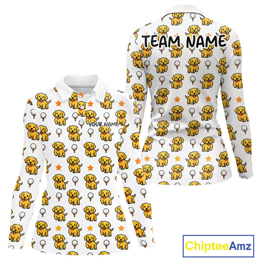 Custom Golden Retriever Womens Golf Polo Shirt - Personalized Dog Lover Team Name Jersey