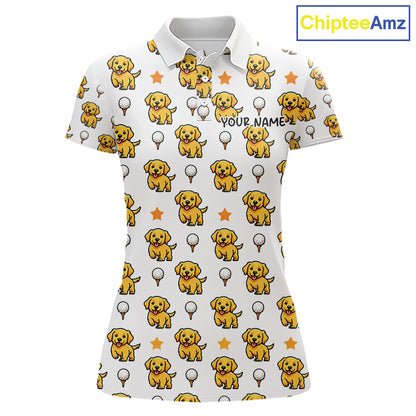 Custom Golden Retriever Womens Golf Polo Shirt - Personalized Dog Lover Team Name Jersey