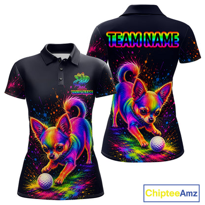 Personalized Chihuahua Playing Golf Button Down Shirt - Custom Dog Lover Team Jersey