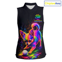 Load image into Gallery viewer, Personalized Womens Sleeveless Chihuahua Playing Golf Button Down Shirt - Custom Dog Lover Team Jersey