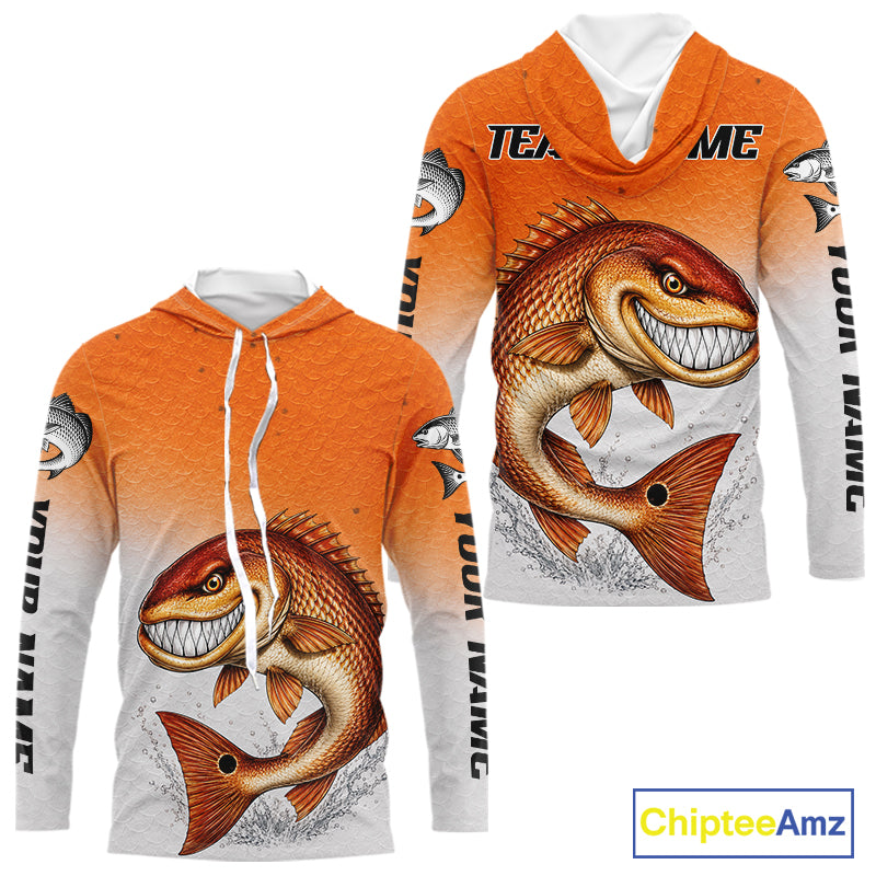 Angry Redfish Fishing Shirts Hooded Long Sleeve For Men, Upf Long Sleeve UV Sun Protection Fishing Shirt NHT1310