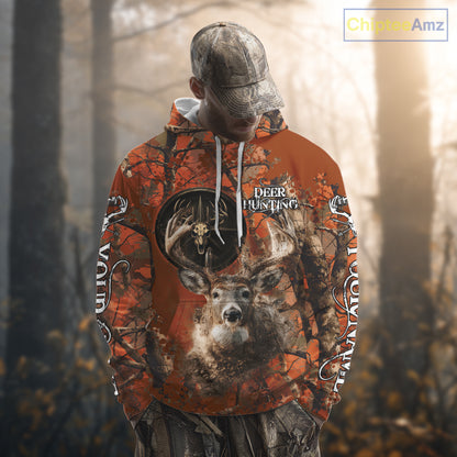Deer Hunting Shirt Compass Design Orange Camo Custom Name Head Deer Hunting Clothes NHT282