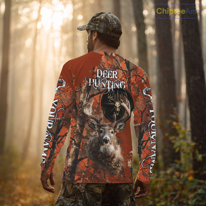 Deer Hunting Shirt Compass Design Orange Camo Custom Name Head Deer Hunting Clothes NHT282
