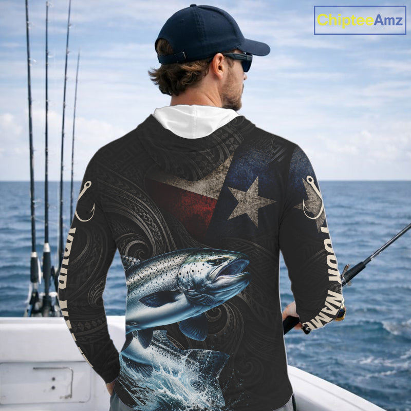 Personalized Texas Chinook Salmon Hooded Fishing Shirt – Custom Name Angler Apparel For Fishermen