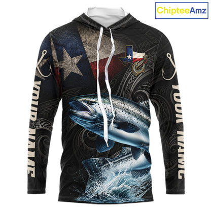 Personalized Texas Chinook Salmon Hooded Fishing Shirt – Custom Name Angler Apparel For Fishermen