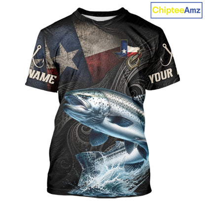 Personalized Texas Chinook Salmon Fishing T-Shirt – Custom Name Angler Apparel For Fishermen