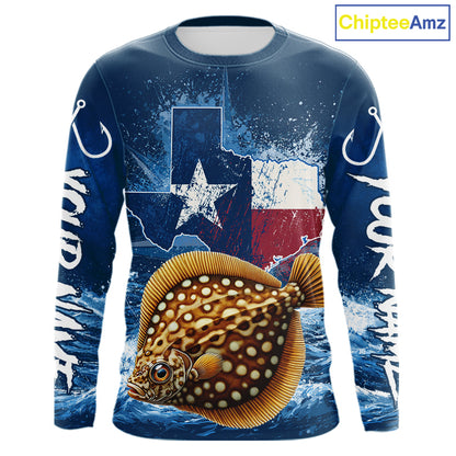 Texas Flag Flounder Fishing Jersey Performance Fishing Shirt, Saltwater Angler Gift For Men 