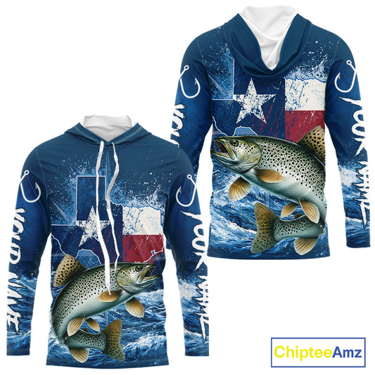 Texas Flag Speckled Trout Fishing Jersey Performance Fishing Shirt, Saltwater Angler Gift For Men 