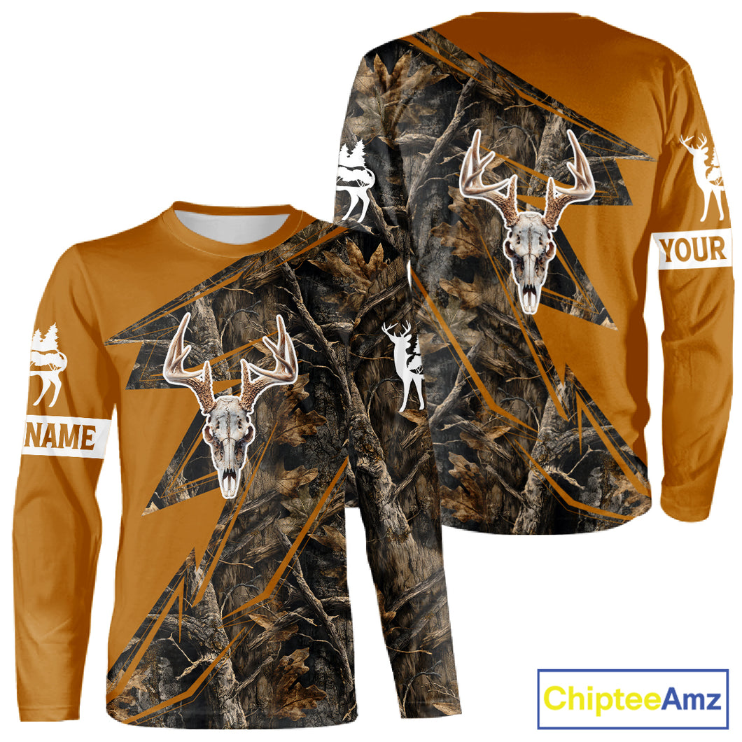 Beautiful Deer Hunting Orange Camo Deer Skull Full Printing Custom Name Shirts Hunting Gifts NHT199