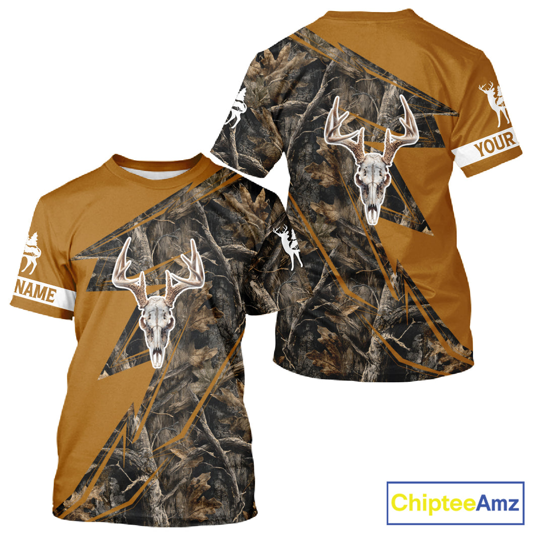 Beautiful Deer Hunting Orange Camo Deer Skull Full Printing Custom Name Shirts Hunting Gifts NHT199