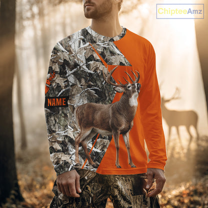 Deer Hunting Orange Camo 3D Winter Forest Full Printing Custom Name Shirts Hunting Gifts NHT200