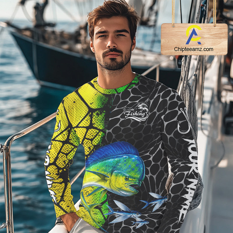 Custom Mahi Mahi Fishing Shirts Long Sleeve Performance Jersey Long Sleeve Angler Gift NHT1333