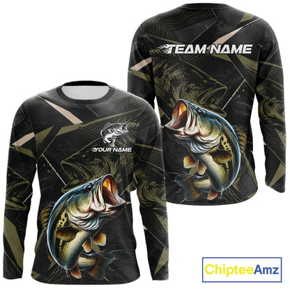 Personalized Bass Fishing Jersey, Custom Name Long Sleeve Fishing Shirt For Men 