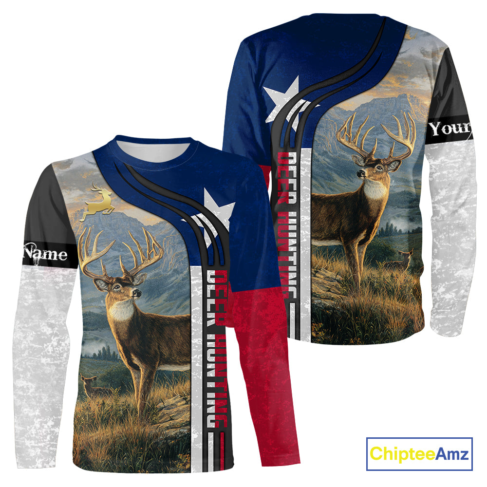 Deer Hunting Shirt with Texas Flag, Personalized Gift for Hunters NHT03